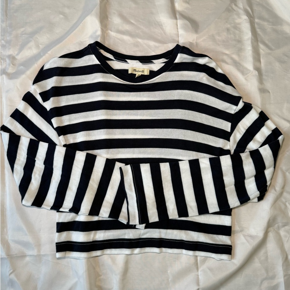 Madewell Navy and White Striped Sweater-Preppy, Coastal, Stripe